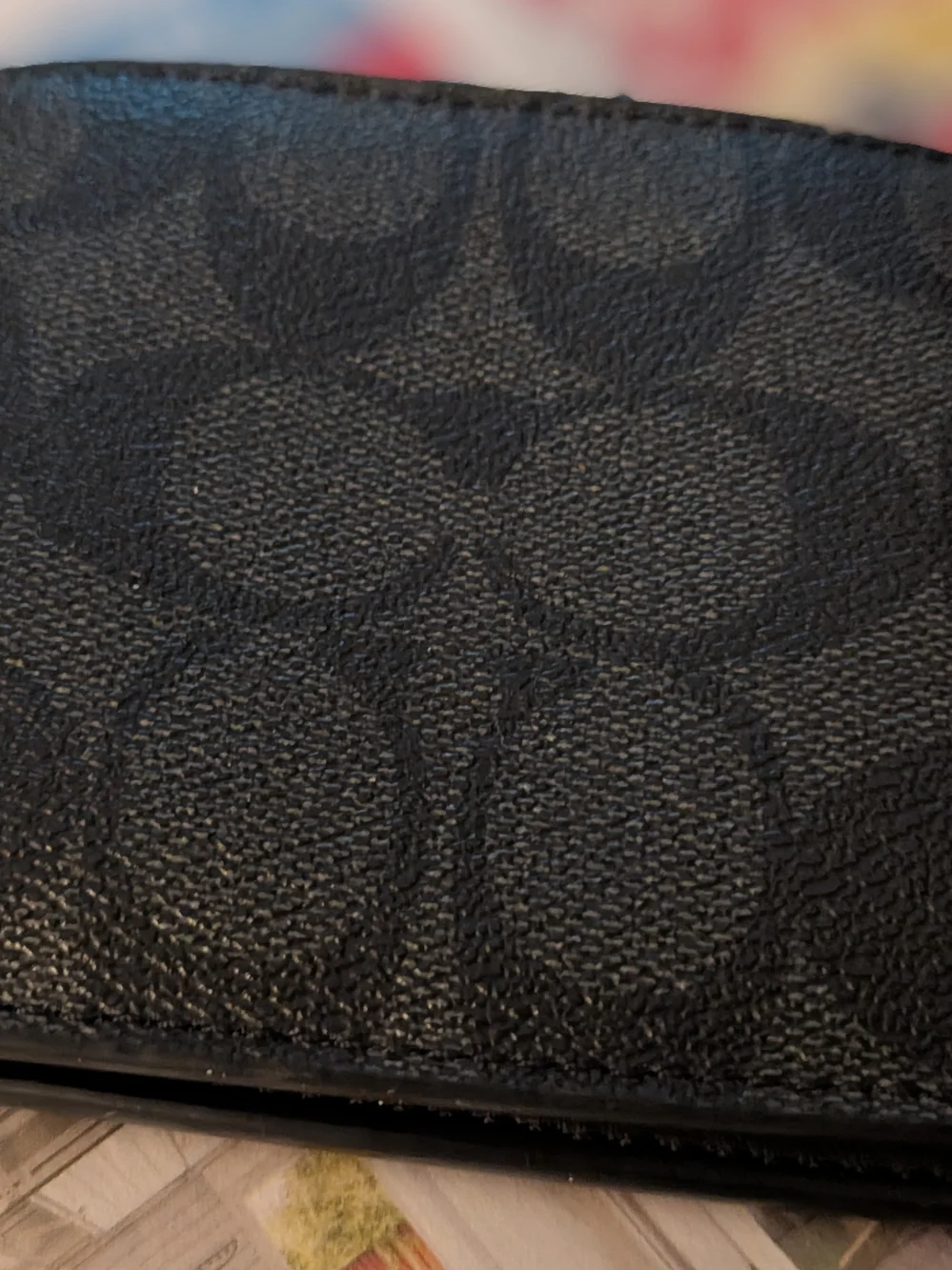 Coach Men's Dark Gray Signature Textured Leather Bifold Wallet